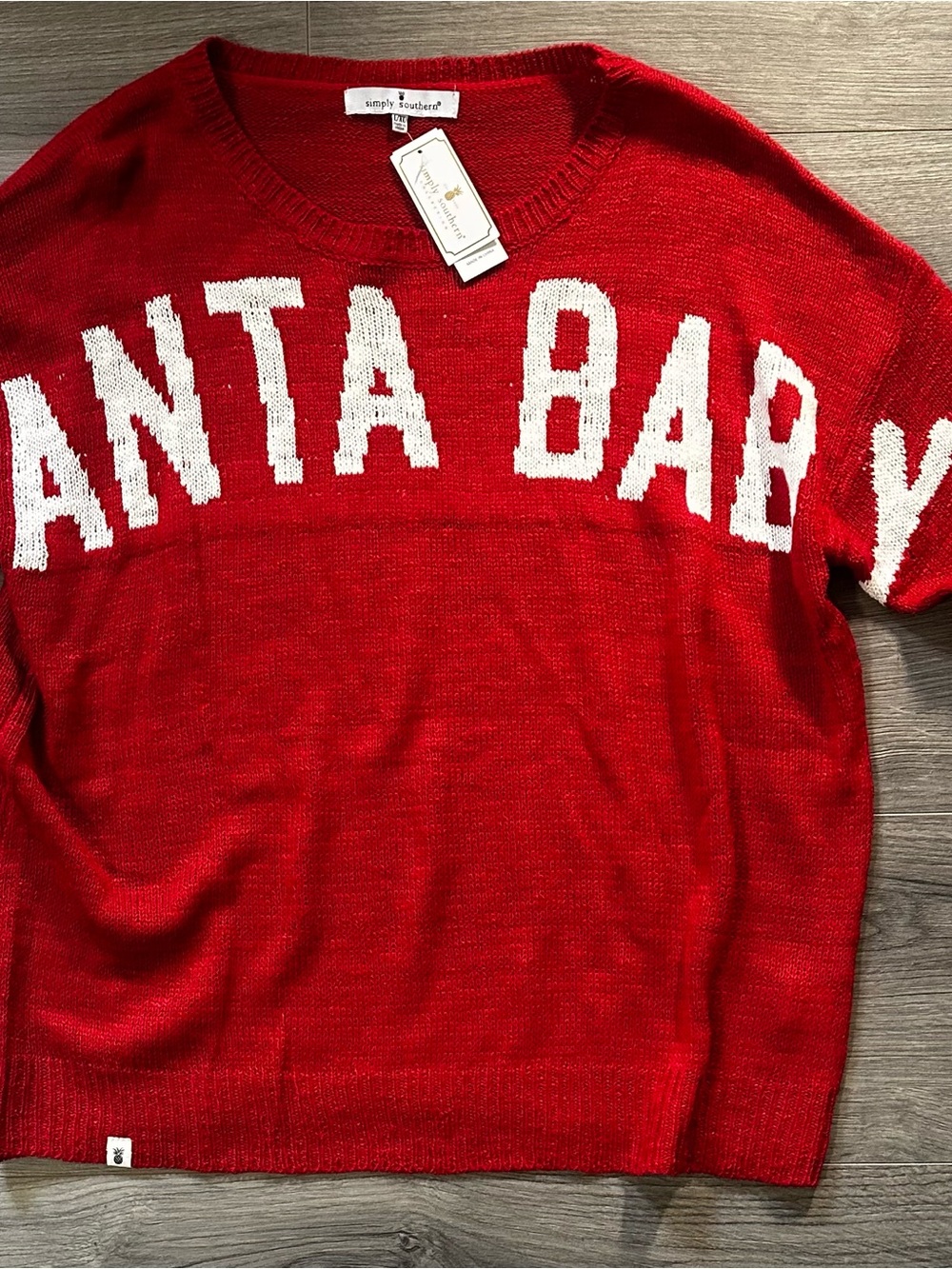 Simply Southern Red Crewneck 'SANTA BABY' Knit Sweater